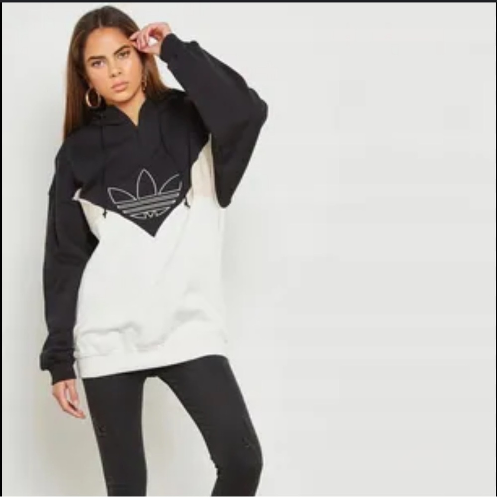 Adidas Women's Black, White, and Cream Hoodie